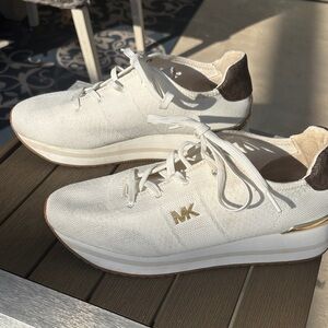 Michael Kors Cream Sneakers with Gold Accents